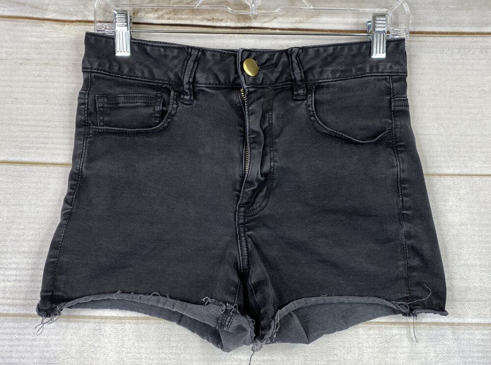 American Eagle Shorts Womens 8 Faded Black Hi Rise Shortie Super Super Stretch